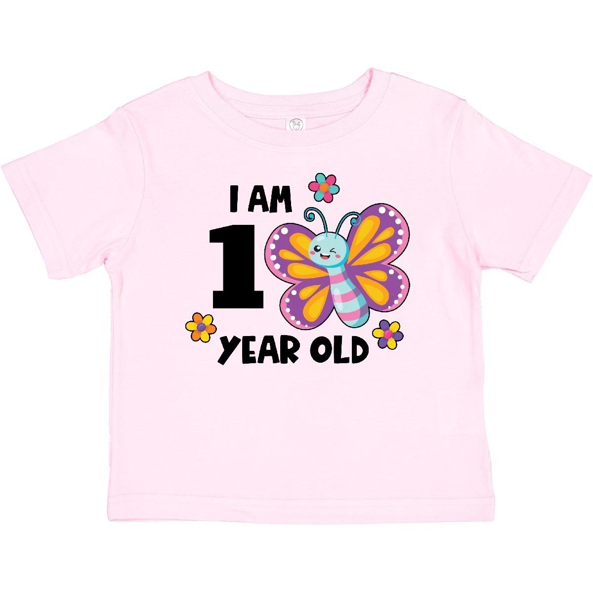 Inktastic I Am 1 Year Old Cute Smiling Butterfly With Flowers Baby T-Shirt One 120