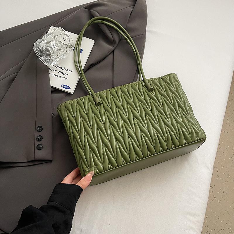 Designer Quilted Shoulder Bag Women Khaki Pu Leather Handbag Fashion Ladies Commute Laptop Tote Large Capacity Shopping Bag