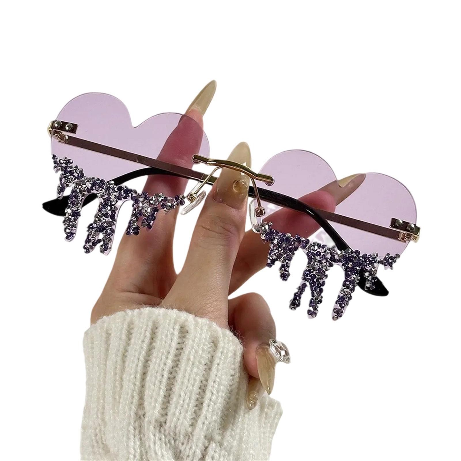 

Heart Tear Pattern Eyewears Trendy Fashion Rimless Rave Shades Sunglasses Suitable for Music Festivals