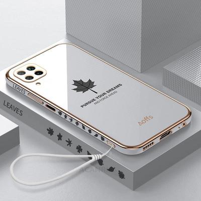 A 12 22 Luxus Ahornblatt Lanyard Hülle für Samsung Galaxy A12 A22 4g 5g A31 A03 Kernbeschichtung Silikonhülle A03s Note 20 Ultra