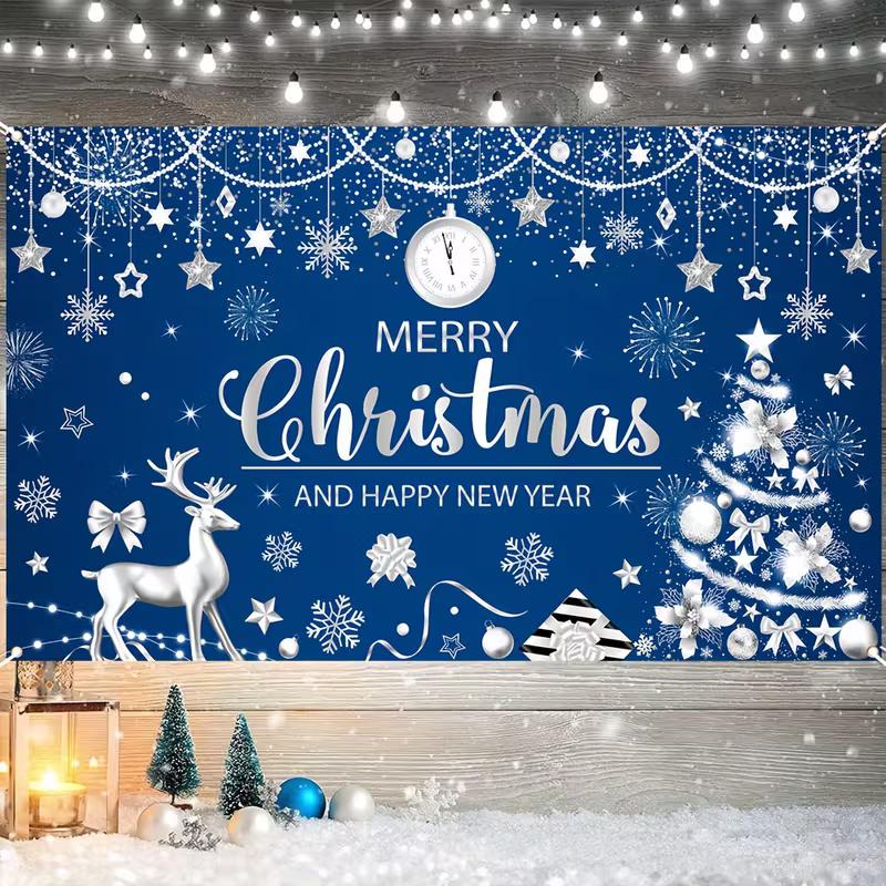 2D Blue Christmas with Snowflakes and Stars Photography Background