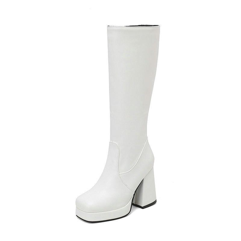 Wasserdichte Tischplatte Dicke Ferse Superhoher Absatz Damen High Boots Quadratische Spitze Seitlicher Reißverschluss Damen Aber Kniestiefel Kniehoch Martin Damenstiefel