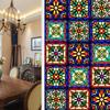 Colorful Retro Floral & Bird Static Cling Window Film - No Glue, Removable