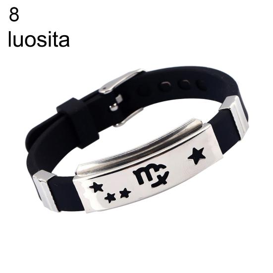 Men's Horoscope Stainless Steel Silicone Wristband Bangle Clasp Cuff Bracelet