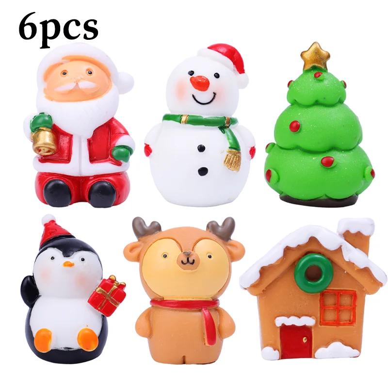 Cute Resin Christmas Ornaments Mini Santa Claus Snowman Elk Micro Landscape Xmas Home Office Miniature Desktop Decoration Supply