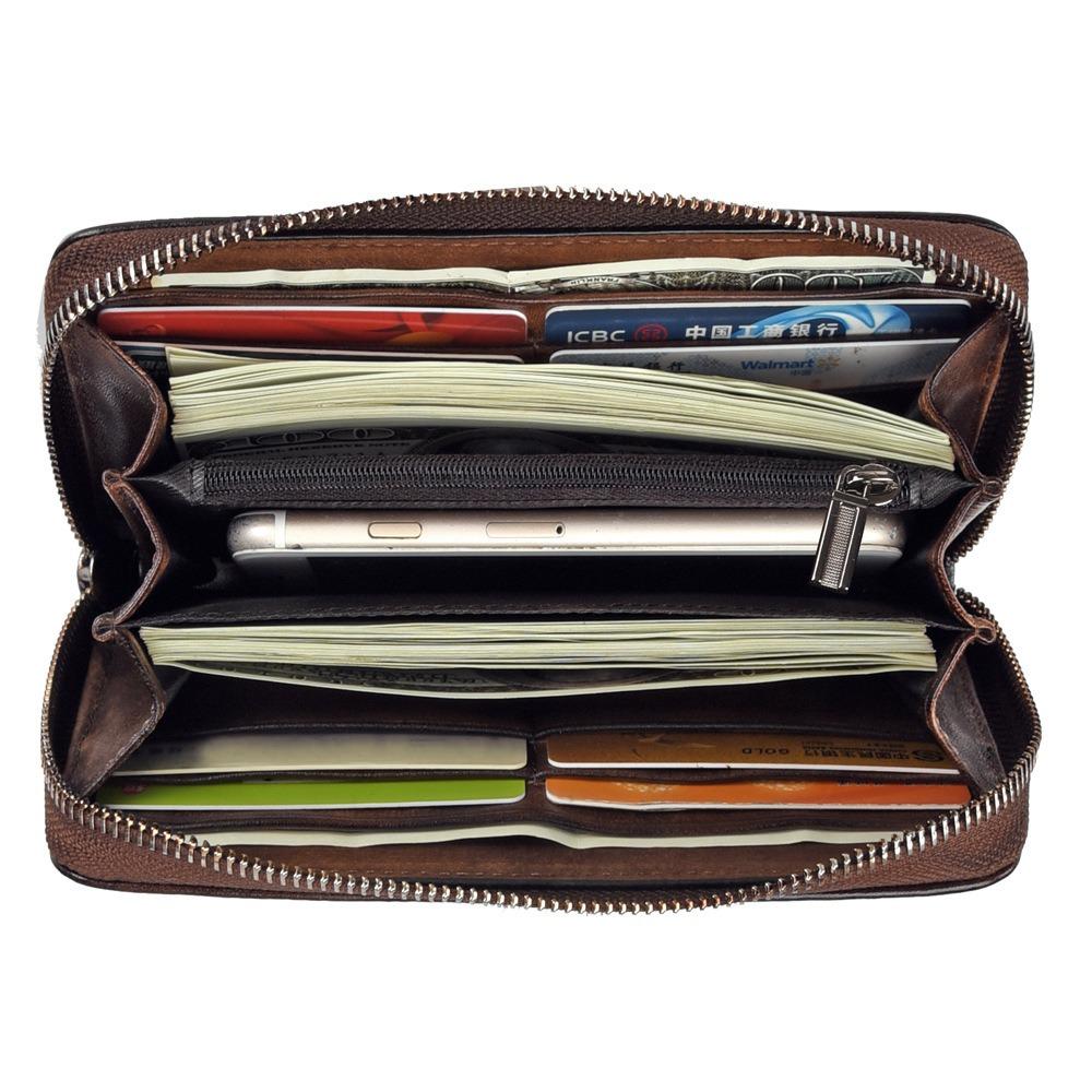 Genuine Leather Women Clutches Wallet Women's Cell Mobile Phone Punch Bag Wristband Zipper Purse Golden Fish Engraved