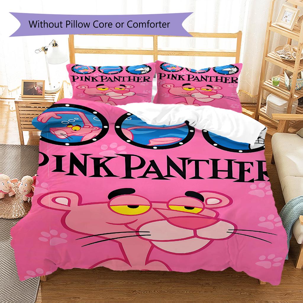 Pink Panther Pattern Bedding Quilt Set Quilt Cover Pillowcase Home Decoration Birthday Gift (1 * duvet cover + 2 * pillowcase, without core)
