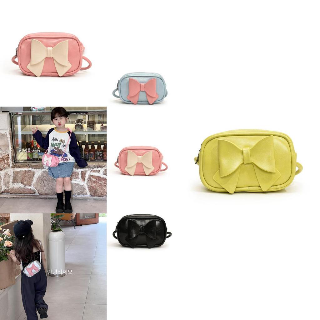 Trendy Solid Color Kids Shoulder Bag With Breathable Pu Material And Bow Accent