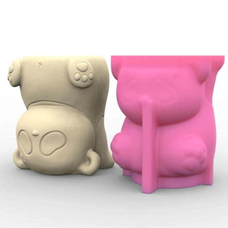 Silikonform für Sukkulenten-Blumentöpfe, Mini-Gartenstatuen, Katzen-, Panda- und Schweinchen-Blumentopfform, einzigartige Stifthalter-Harzformen