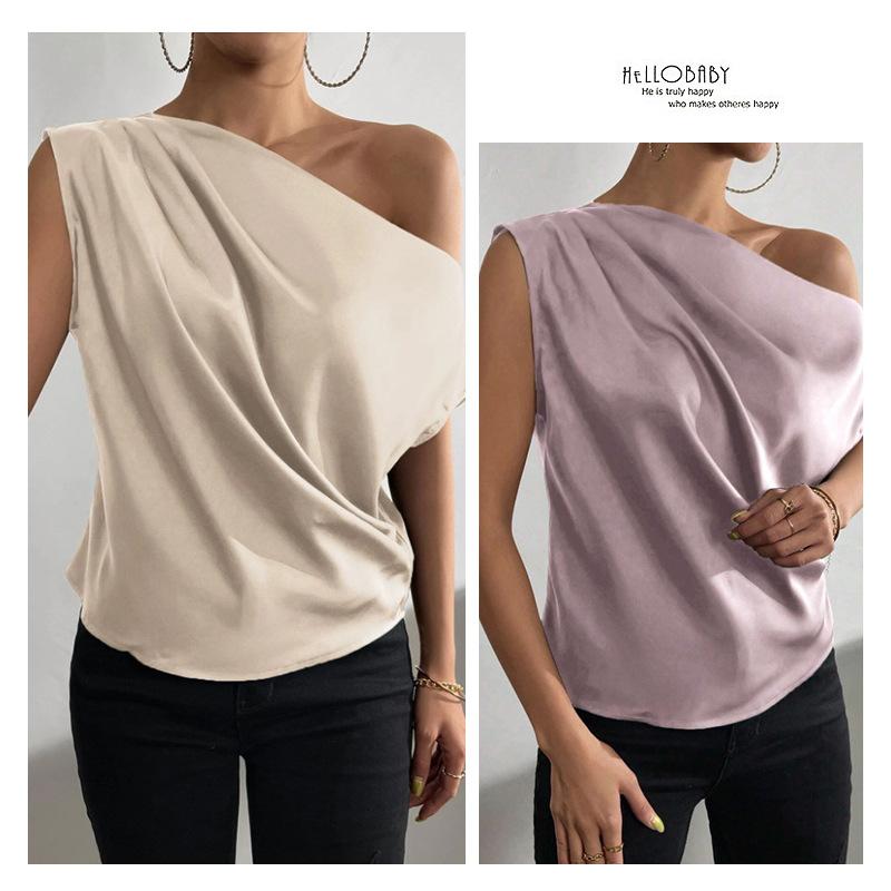 Imitation Silk Satin Halter Top 2025 Spring Solid Color Satin Pullover Sleeveless Shirt for Women Wearing Sexy Base Layer Short Top