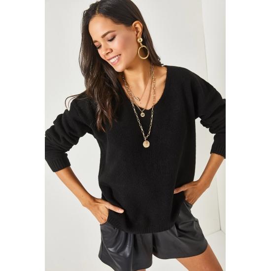 Pletené zimní svetry Dámský základní pletený svetr s měkkým texturovaným výstřihem do V