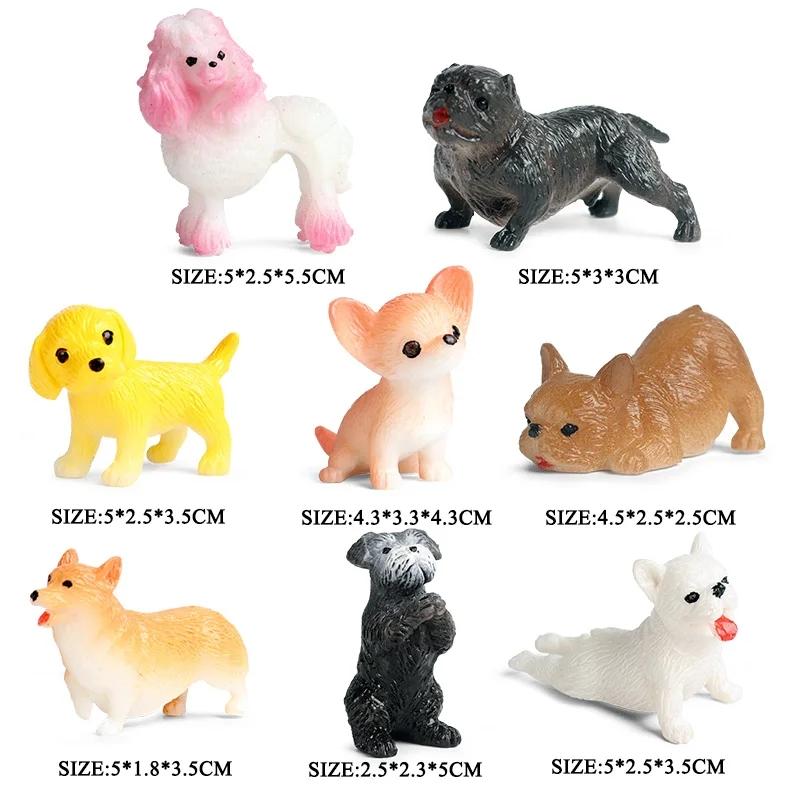Oenux 16pcs Mini Dog Animals Model Action Figure Schnauzer Chow Chow Puppy Figurines Devon Rex Cat Cake Toppers Toy Kid Gift