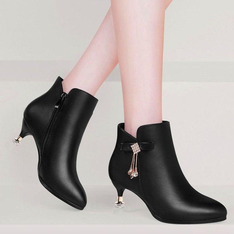 Small Heel Short Boots Rhinestone High Heels Autumn and Winter New Velvet Warm Martin Boots Fashion Boots