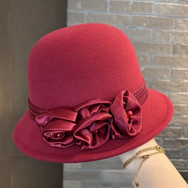Wool Beret Hat For Women With Floral Embellishments And Wide Brim Winter Fashion