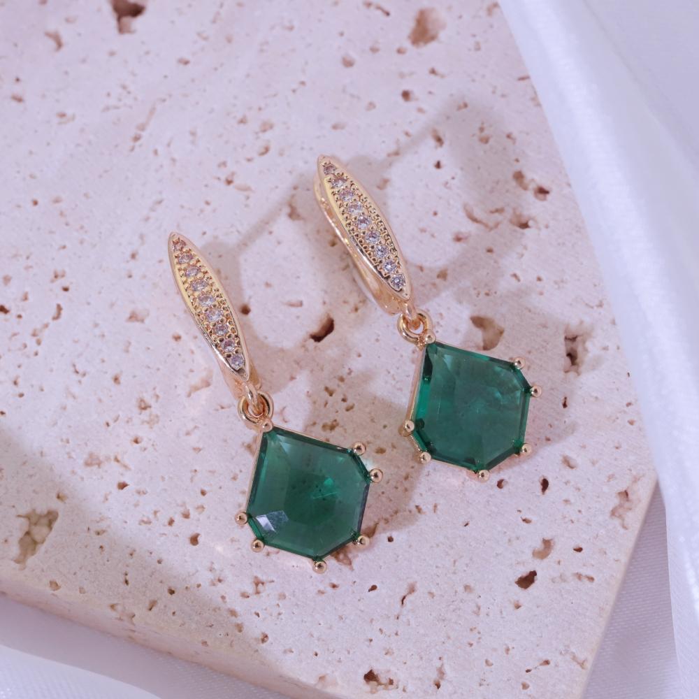 

1 Pair Geometry Artificial Crystal Dangle Earrings for Women Zirconia Earring Jewelry Wedding Party Accessories зелений