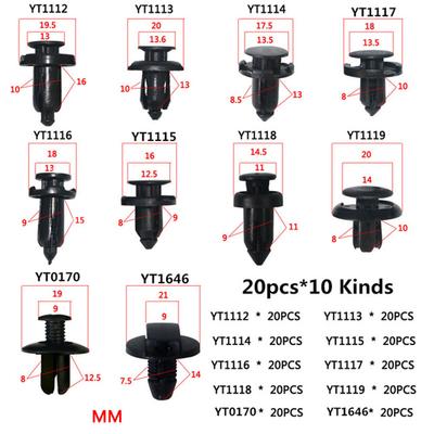 200 Stück gemischte Auto-Stoßstangen-Clips, Nieten, Türverkleidung, Kotflügel, Liner, Befestigungselemente