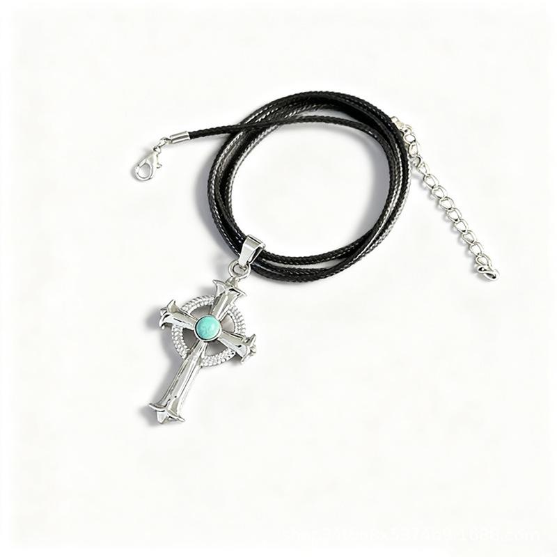 

European-American Retro Croc Cross Pendant with Rhinestones – Hip Hop Long Necklace & Sweater Chain