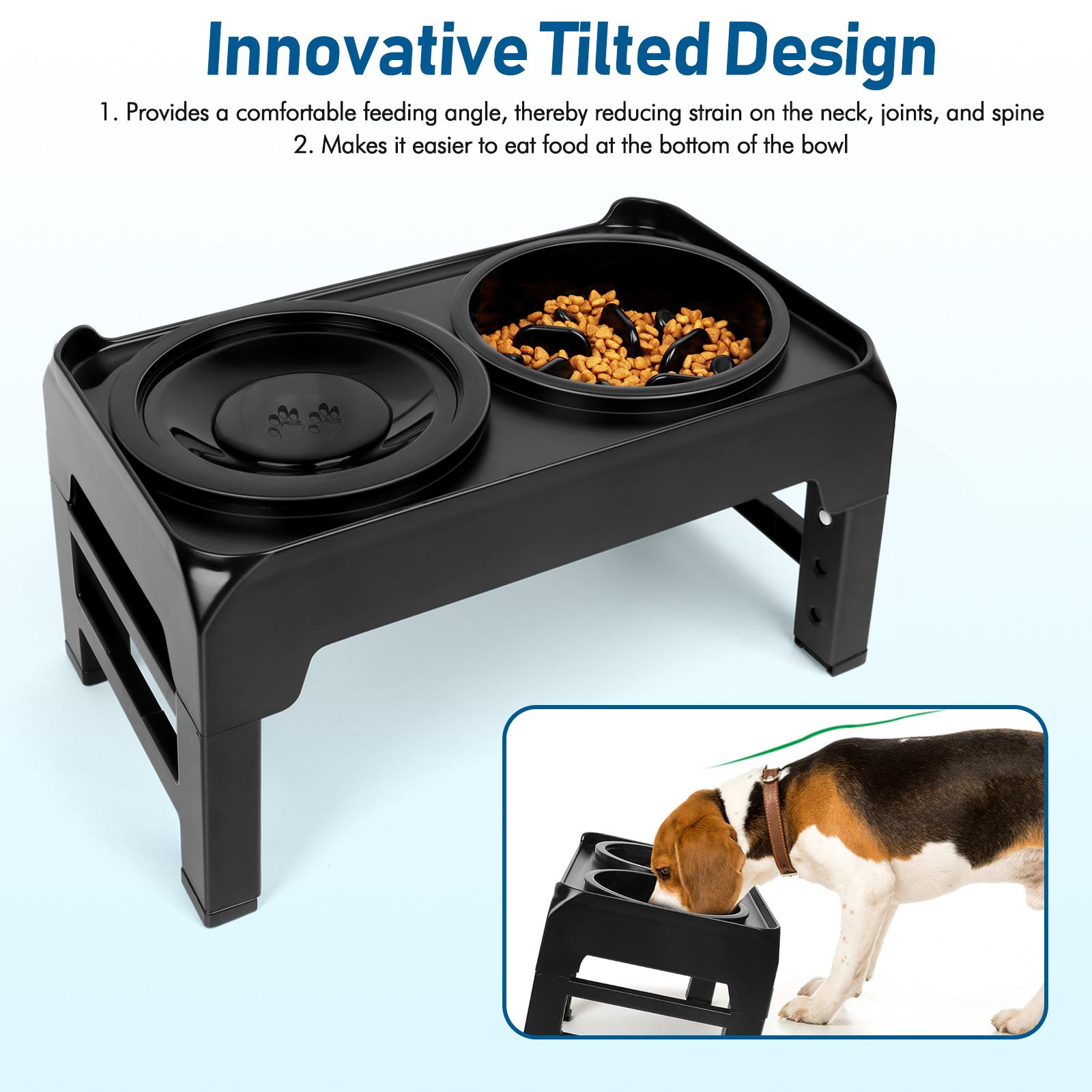 

Elevated Dog Bowls, 2-in-1 Raised Slow Feeder Dog Bowls Stand with Anti Spill Water Bowl 4 Height for Large Medium Dogs, чорний