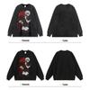 Unisex Oversized Hoodie With Japanese Anime Cartoon Print Washed Vintage Style Loose Fit Long Sleeve Cotton Sweatshirt