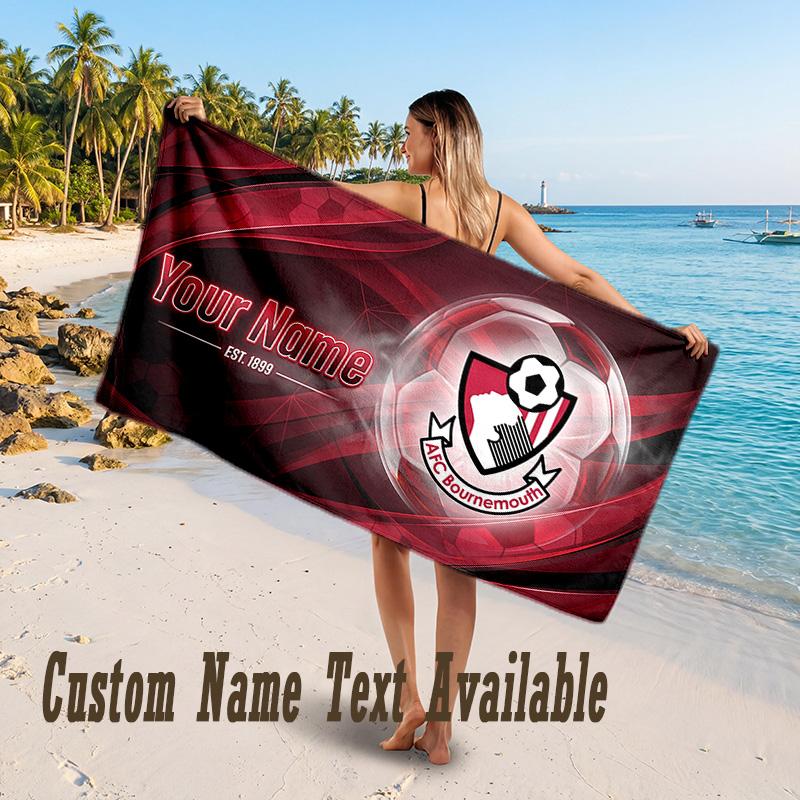 Bournemouth Football Design Beach Towel Custom Text Large Towel for Beach Vacation