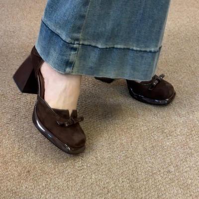 Neue chinesische Retro-Mary-Janes-Einzelschuhe für Damen, vielseitig, zum Ausgehen, Frühling, neues Temperament, Schleife, hohe Absätze