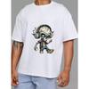 Cotton T Shirt White Skeleton with Headphones and Blue Eyes Cartoon Design for Casual Wear