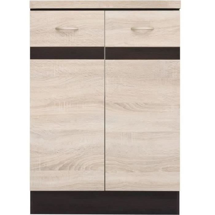 JUNONA Meuble bas de cuisine 60 cm - 2 Portes - Plan de travail - Chene sonoma