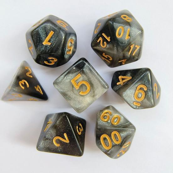 7Pcs/Set Starry Sky Acrylic Multi-side Dice Golden Number D4/6/8/10/12/20 Polyhedral Gaming Dice Prop Adults Family Night Party Board Game Essentials