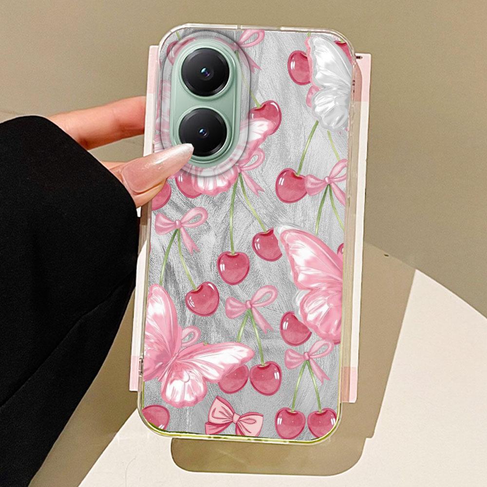 

Pink Fruit Cherry Butterfly Feather Texture Phone Case for Xiaomi Poco X5 X7 M6 Pro X6 X3 Pro NFC C75 C71 C65 C61 M5S Back Cover poco X5 5G білий