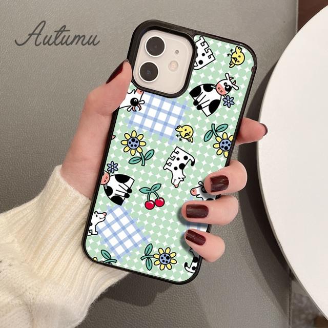 Animal Cute Cartoon Cow Phone Case for iPhone 11 12 13 14 Pro Max Mini X XR XS SE 2020 6S 7 8 Plus Samsung Galaxy S21 S22 Cover