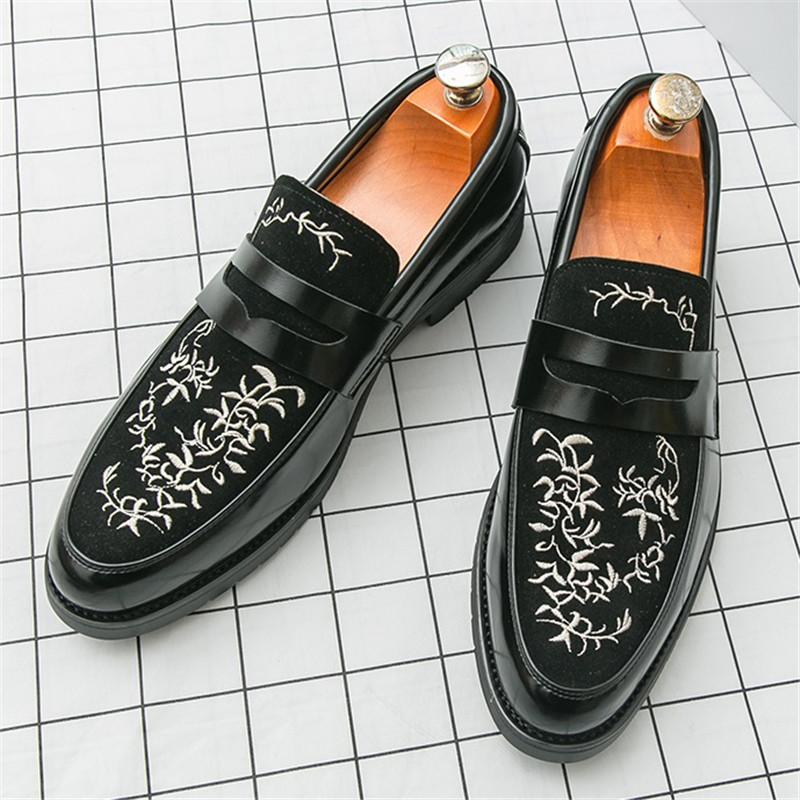 Luxury Fashion Designer New Arrival Embroidery Patchwork Casual Shoes For Men Penny Loafter Formal Wedding Dress Homecoming
