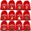 12PCS Christmas Gift Bags 10x15cm Red Velvet Drawstring Pouch for Candy & Treat Festive Party Favors Wrapping Bags