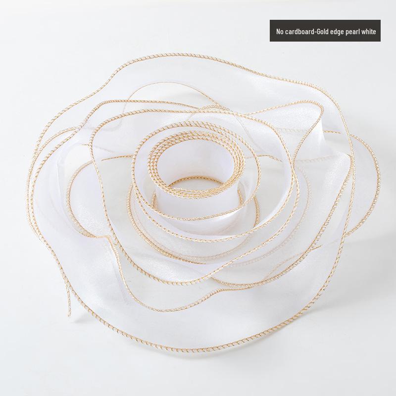 4cm Gold Edge Fishtail Yarn Ribbon for Floral Bouquets, Cake Decorations, Gift Bows, and DIY Projects.