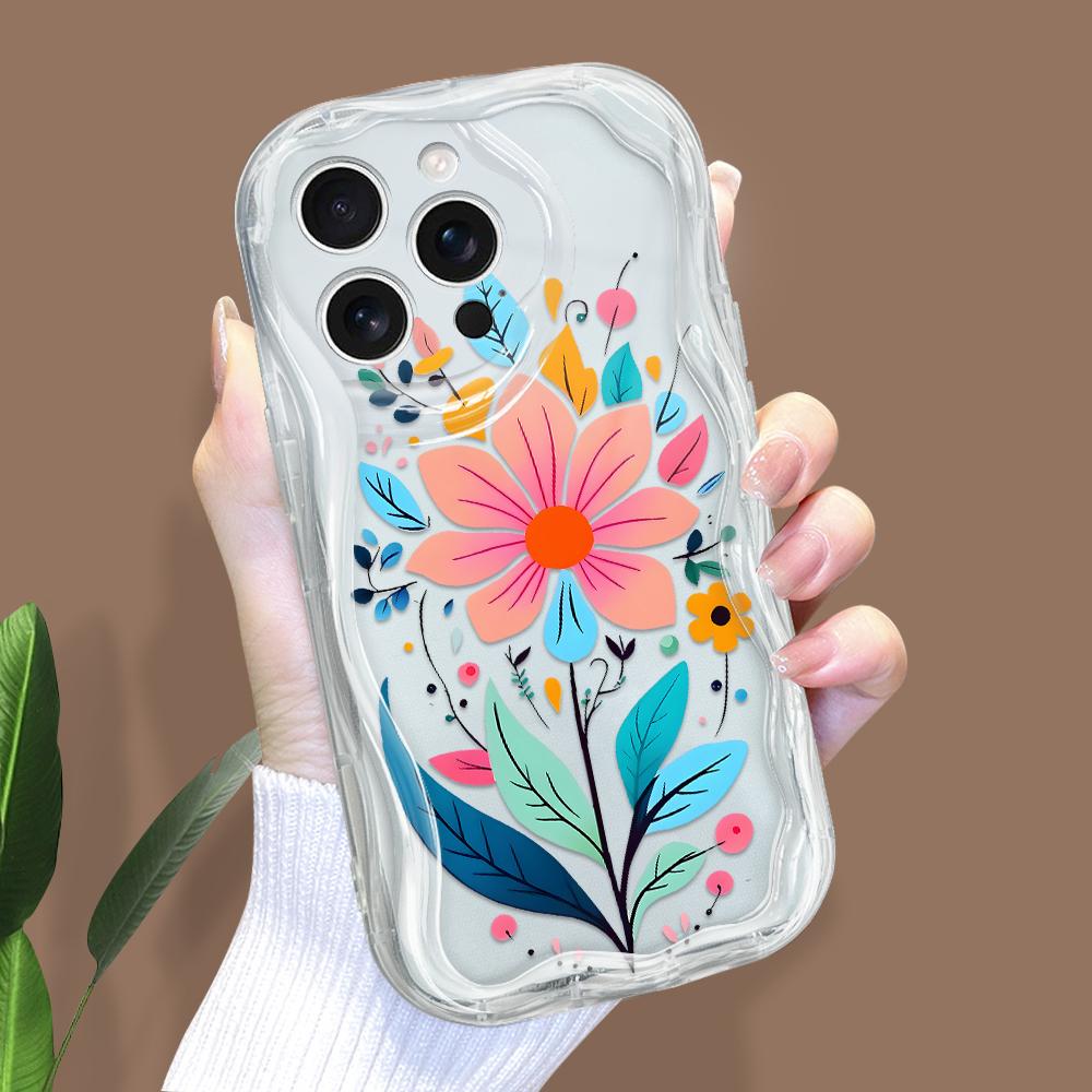 Pro iPhone 16 15 14 Samsung S25 S24 S23 A06 A13 A14 A15 A16 A55 Redmi 14C 13C Note 14 13 12 Design barevných květů Měkké vlnité okraje Nárazuvzdorné pouzdro