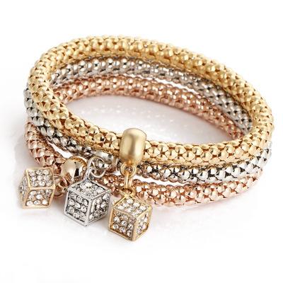 3Colors/Lot Tree Of Life Elastic Bracelet Set For Women Crystal Owl Key Lock Music Note Butterfly Heart Charm Bangle Jewelry