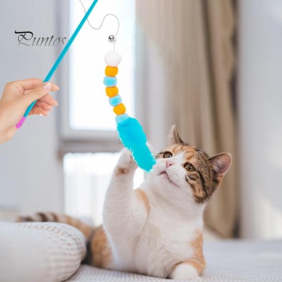 Interactive Cat Teaser Toy Retractable Rope Funny Cat Stick Teasing Wand with Bells Elastic Cord Kittens Chew-Proof Teaser Stick