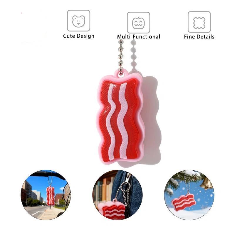 Cute 3D Printed Bacon Fidget Clicker Keychain Lightweight Anti-Anxiety Toy Pendant for Backpack Daily Decoration