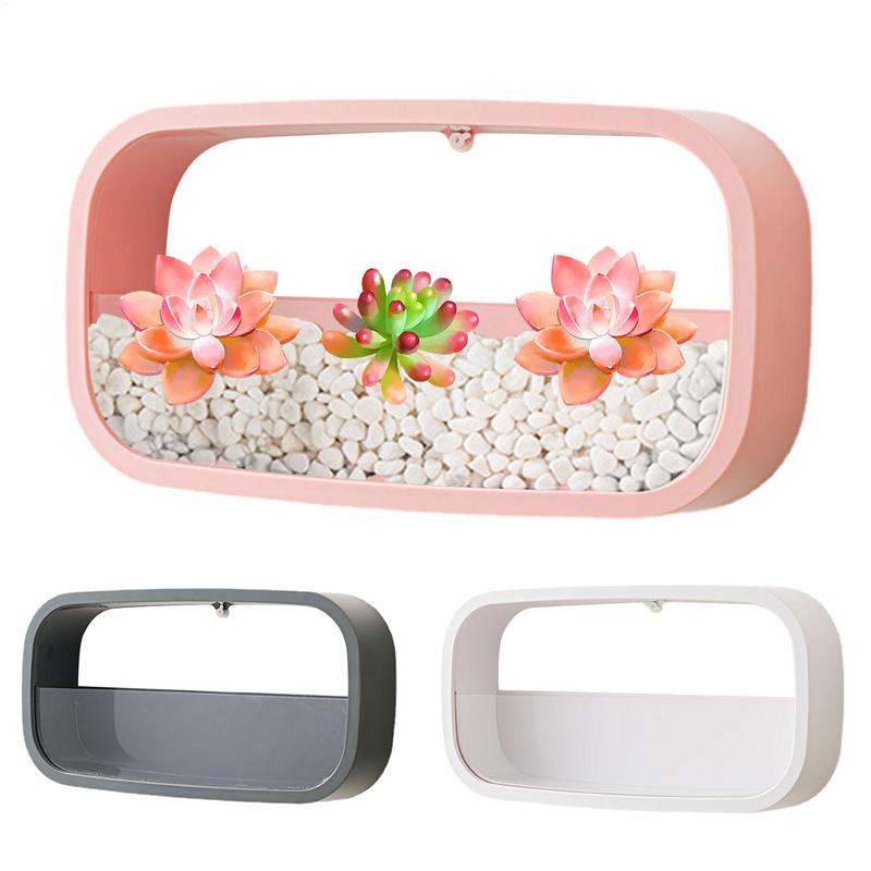 Wall Hanging Planter Rectangle Design Wall-Mounted Flower Pot Simple Stylish Geometric Wall Mounted Air Plants Pot Holder Decor