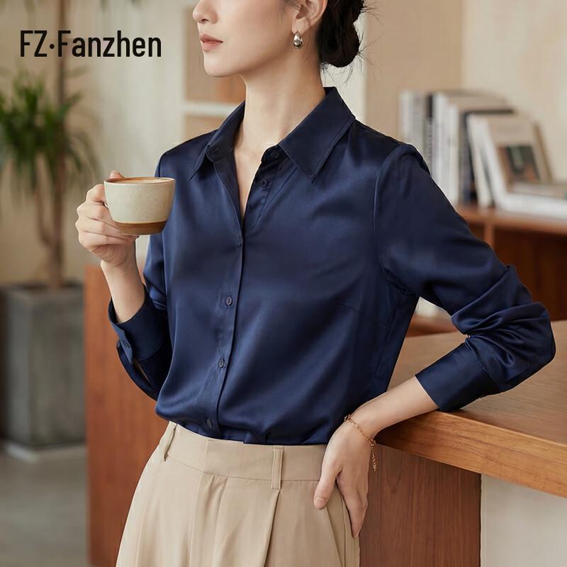 Fanzhen Women s 100% Mulberry Silk Long-Sleeve Blouse 2XL