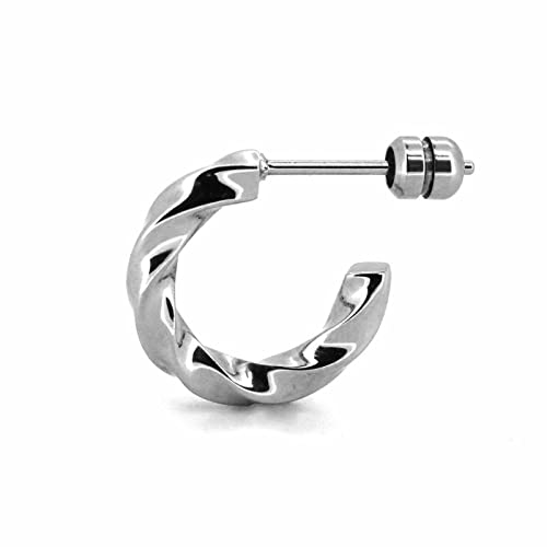 

Lion Heart Men s Wrapped Twisted G-Shaped Hoop Earrings, Surgical Stainless Steel, Silver, Single Ear, Sold Individually, Includes Custom-Made Pouch.