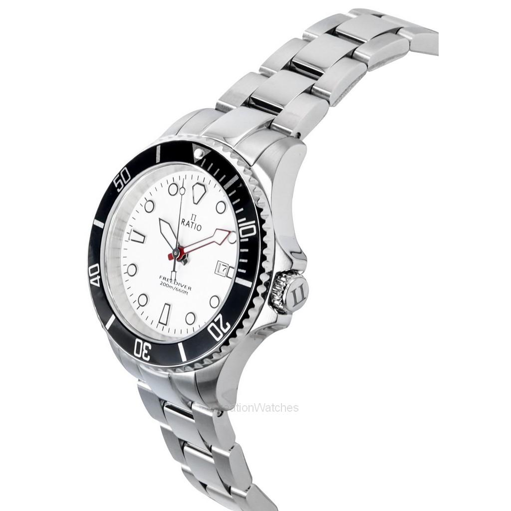 RATIO FreeDiver Saphir Edelstahl weißes Zifferblatt Quarz RTFL802 200M Damenuhr