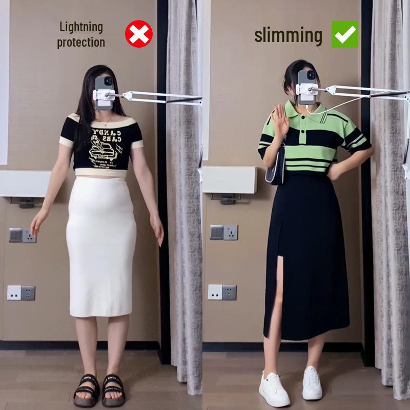 Women's Plus Size Black A-line Midi Skirt - High Waist, Slit, Slimming, Summer Fashion