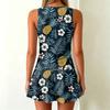 Sleeveless Floral Print Casual Dress with Tropical Pattern and Round Neckline Lightweight Soft Fabric for Women