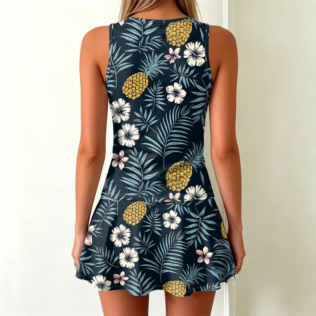 Sleeveless Floral Print Casual Dress with Tropical Pattern and Round Neckline Lightweight Soft Fabric for Women