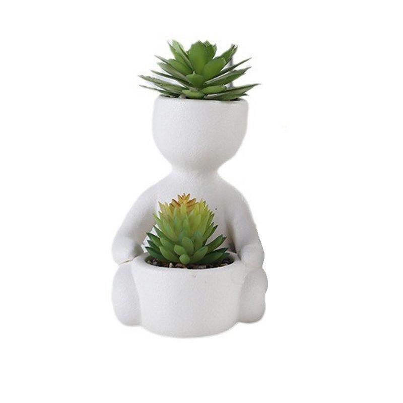 Nordisk Suckulent Keramik Liten Blomkruka Kontorsskrivbord Söt Dekoration Imitation Karaktär Grön Växt Krukväxt Vas Blomkruka