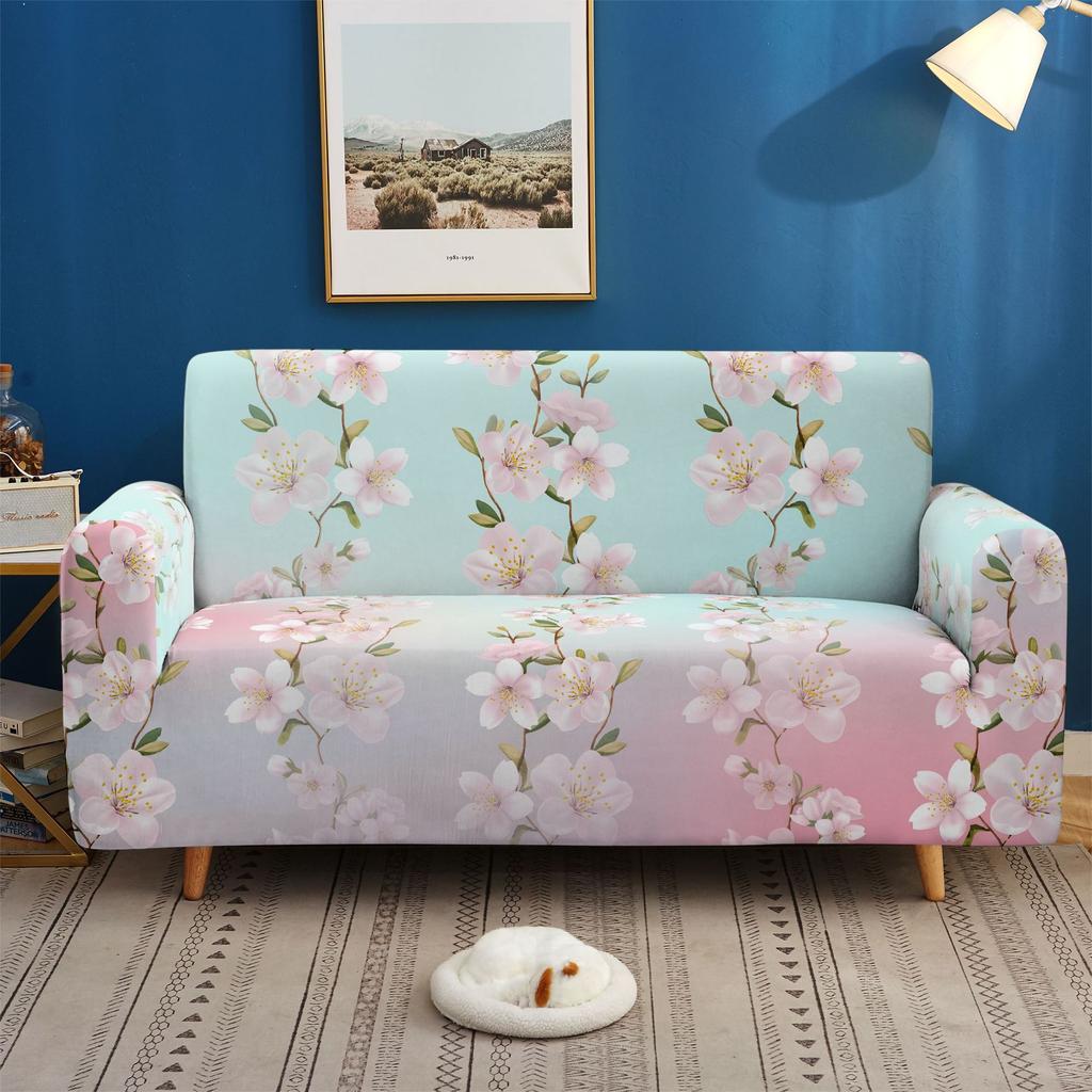 Flower And Flower Sofa Cover, Dustproof And Non-Slip Elastic All-Inclusive Three-Seat Sofa Cover