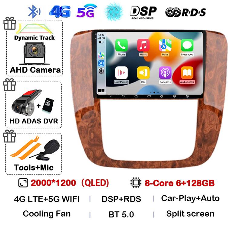 Android 14 Carplay Auto WIFI+4G For GMC Yukon Chevrolet Tahoe Suburban 2007-2012 GPS Car Radio Multimedia Video Player Stereo