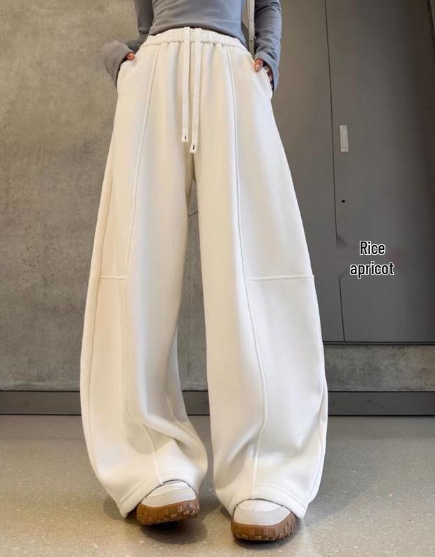 

Women s American Retro Fleece-Lined Wide-Leg Sweatpants, Winter 2025 - High Waist, Loose Fit M (85-115 cm) брудно-білий