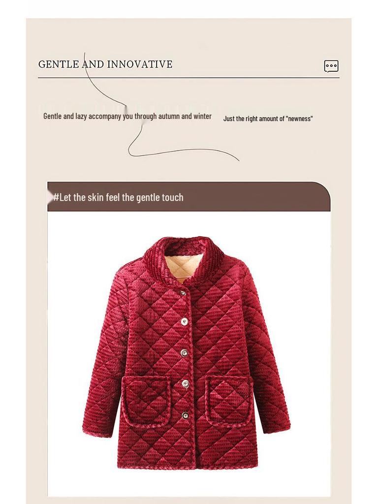 Stylish Plus Size Corduroy Fleece-Lined Jacket for Middle-aged & Elderly Women