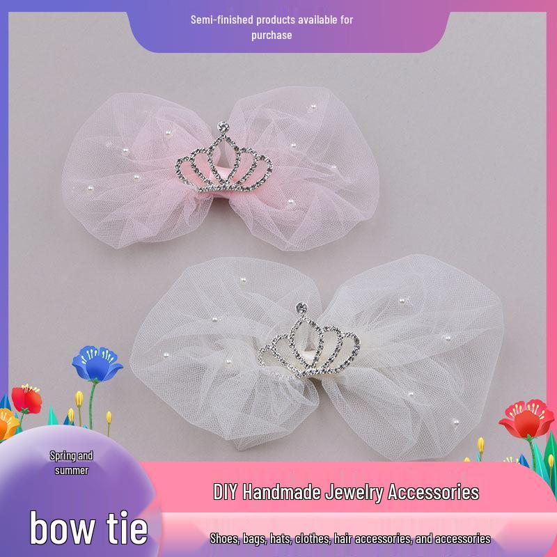 Summer Crown Bow Hair Clip for Kids – Cute Princess Mesh Pearl Hairpin
